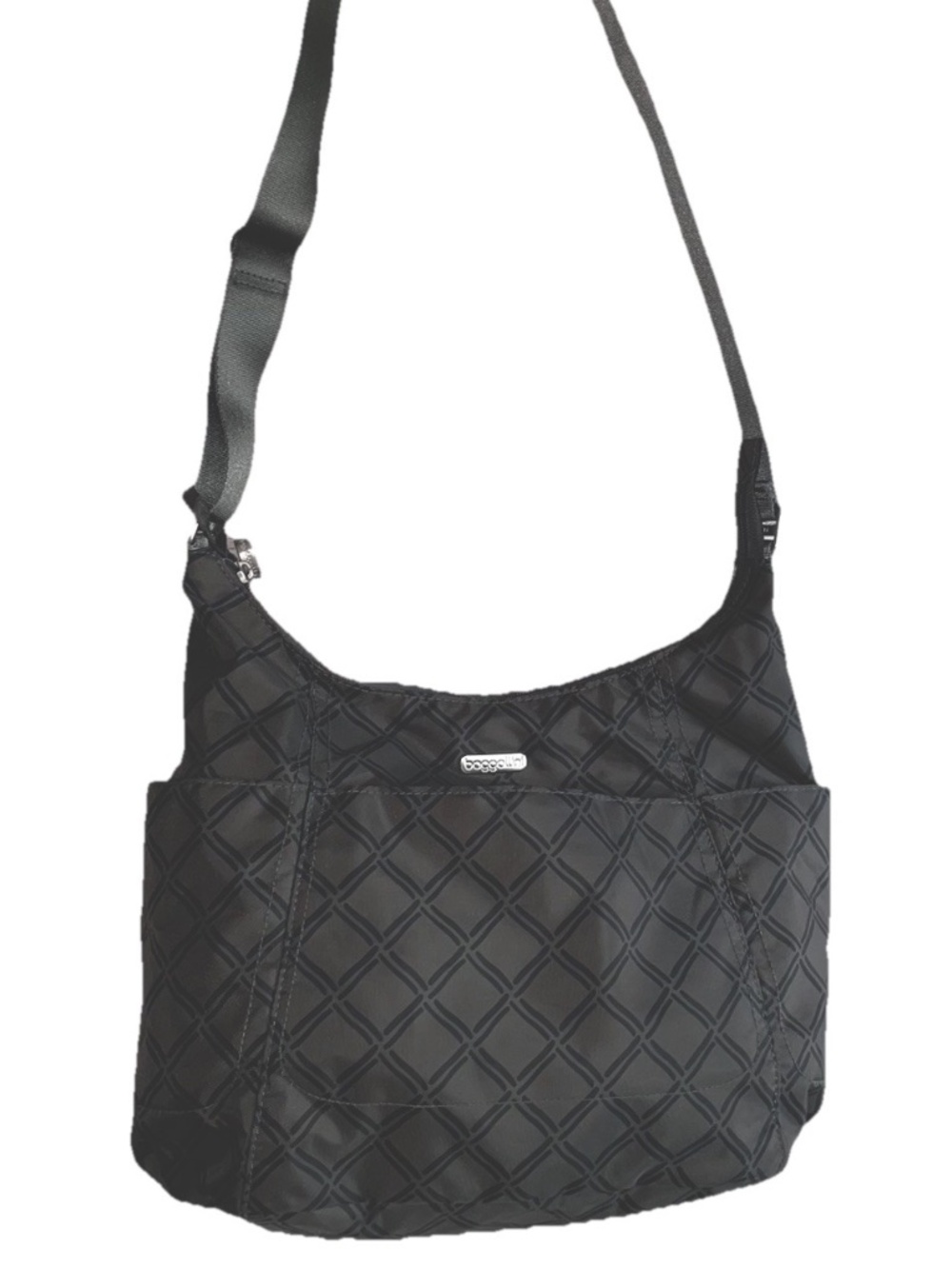 BAGGALLINI Crossbody Hobo Bag & Wristlet Gray Print ~ End Pockets  ~ Travel